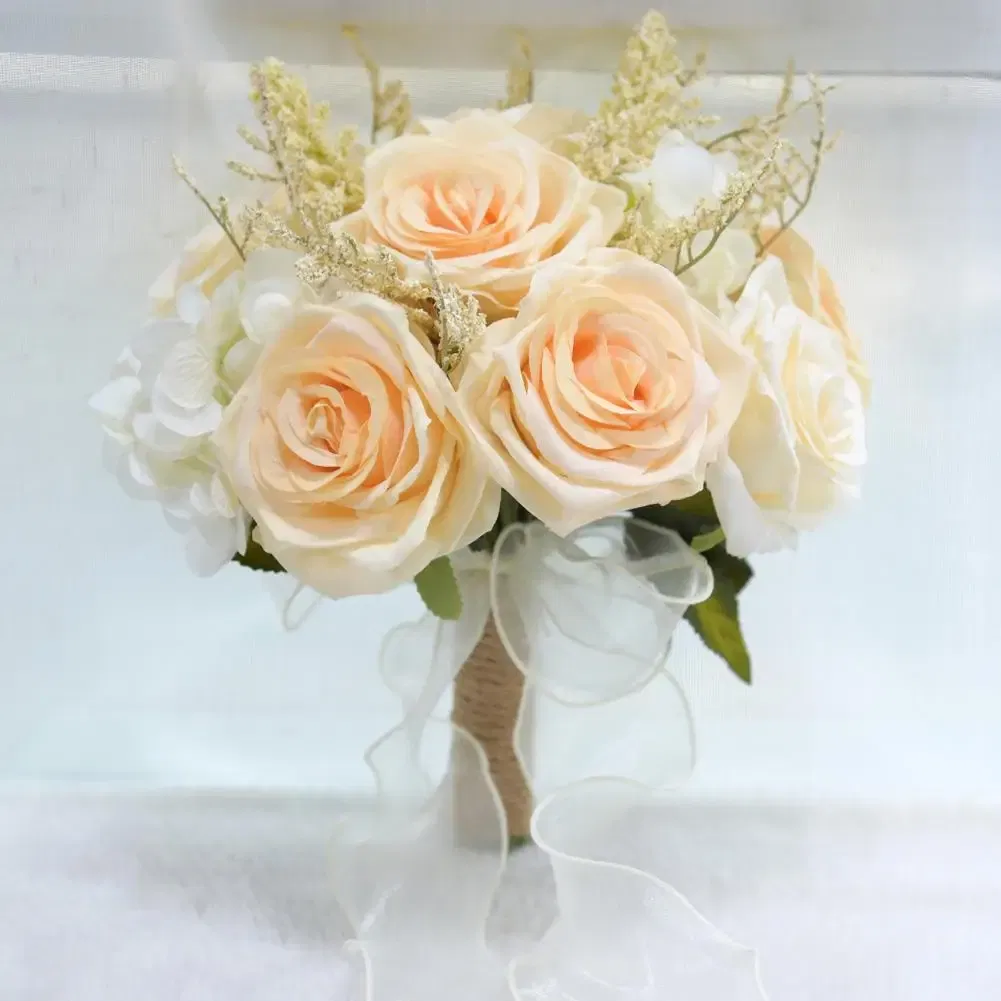 Color: Blue, Ships From: CHINA - Non-fading Artificial Rose Realistic Reusable Wedding Artificial Rose Bouquet with Ribbon Bowknot Green Leaves Elegant