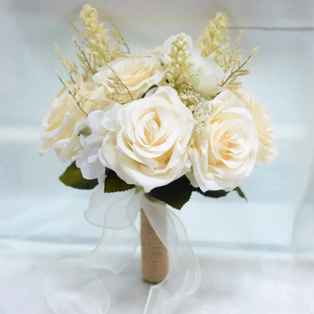 Color: Blue, Ships From: CHINA - Non-fading Artificial Rose Realistic Reusable Wedding Artificial Rose Bouquet with Ribbon Bowknot Green Leaves Elegant