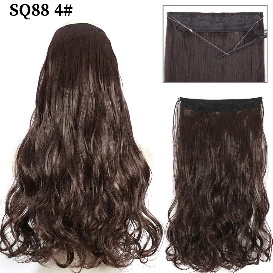 Color: T1B/613, Stretched Length: 32inches, Ships From: CHINA - Synthetic Natural Wavy No Clip Fish Line Invisible Hair Extensions Mixed Color Blonde Black Artificial False Hair Piece ForWomen