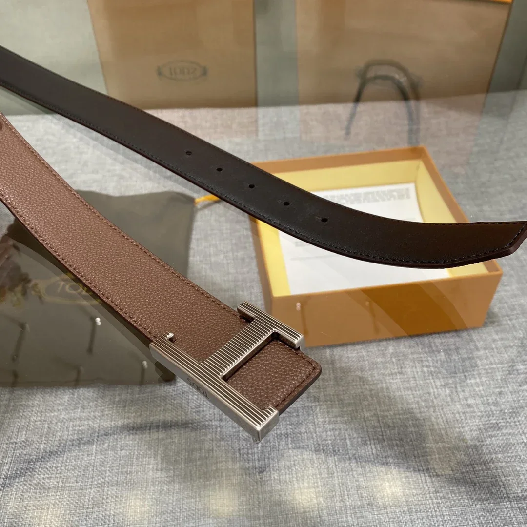 Color: Gold, Belt Length: 90cm - New Style Leather Belt for Men and Women, Classic Cowhide T Buckle Design Belt, Light Luxury, Classic and Versatile Gift