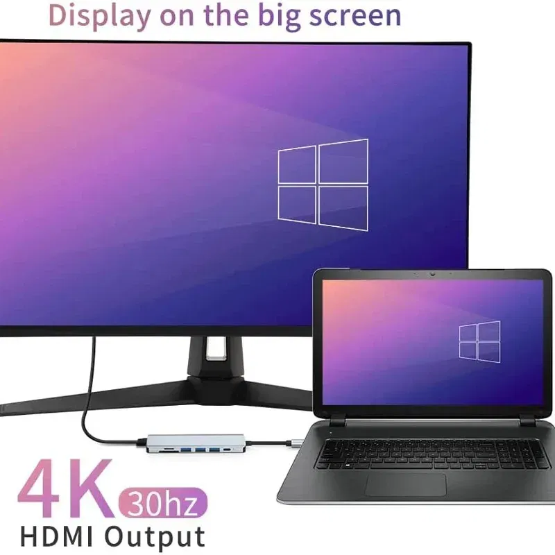 Usb 8 In 1 Type C 3 1 To 4k Hdmi Hub Adapter With Sd Tf Rj45 Card Reader Pd Fast Charge For Macbook Notebook Computer
