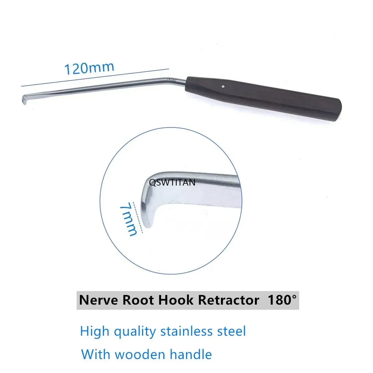 Color: Yellow - Nerve Root Hook Retractor with wooden handle brain Bone Retractor Stainless Steel nerve pull hook