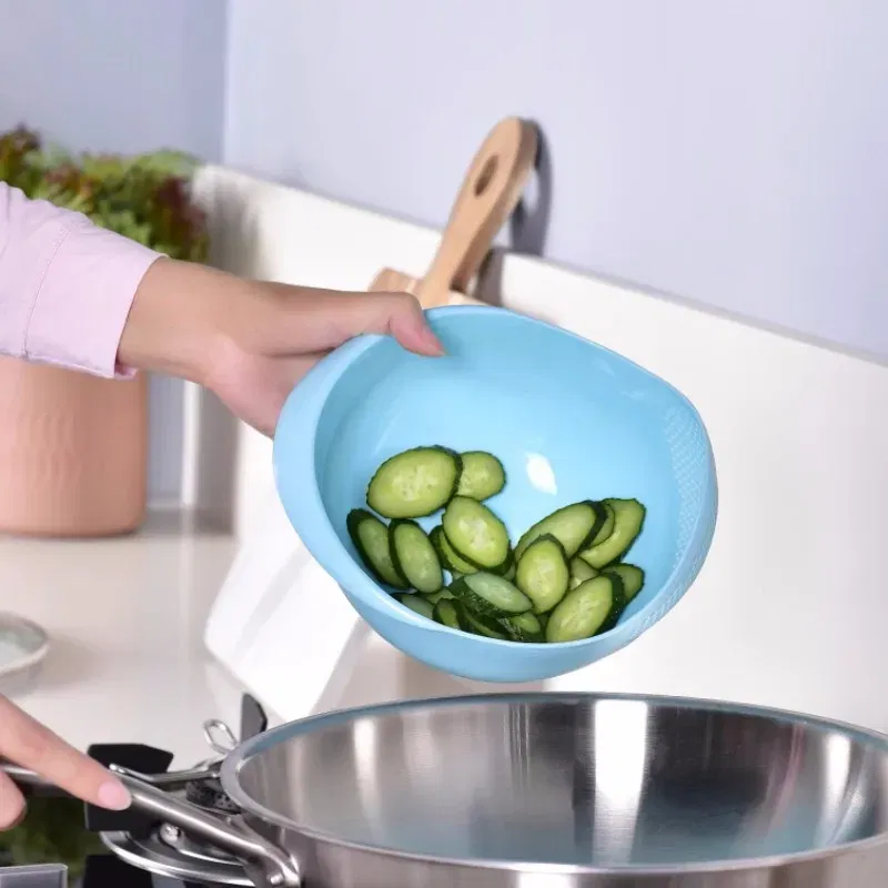 Color: Blue - Rice Sieve Plastic Colander Kitchen Drain Basket with Handles Rice Bowl Strainer Strainer Basket Sink Drain Kitchen Tools