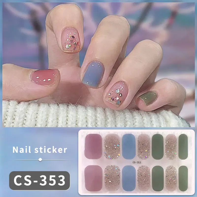 Color: Slate - DIY Gel Nail Stickers Cured-free Long-Lasting Solid Color Nail Strips Patch Slider Sticker Full Cover Decal Nail Manicure Patch