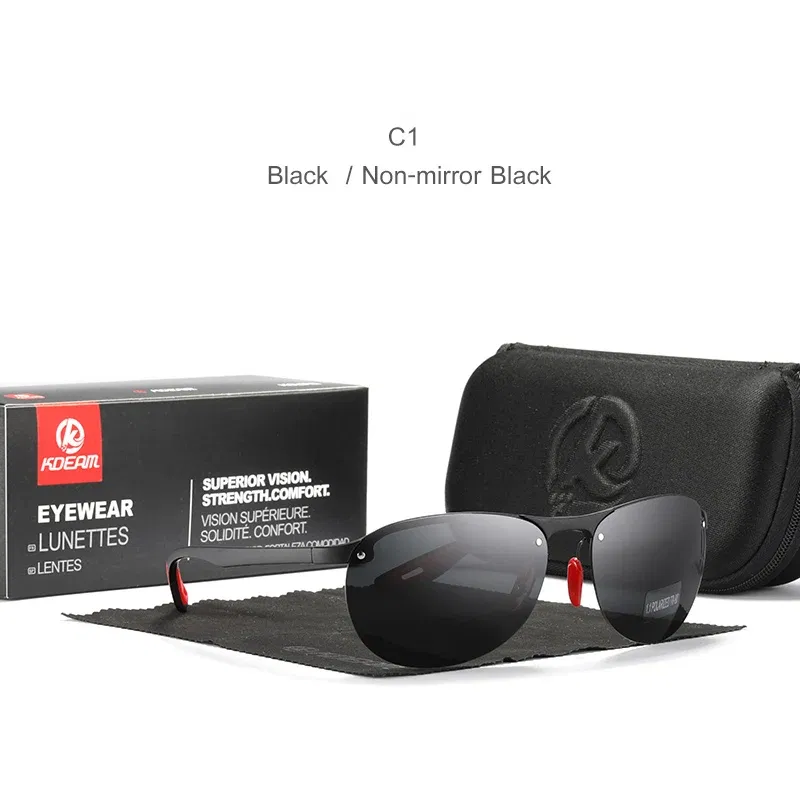 Lenses Color: green - KDEAM Rimless Oval Men's Sunglasses Polarized TR90 Material Frame TAC Polarization Lense Soft Rubber Foot Cover