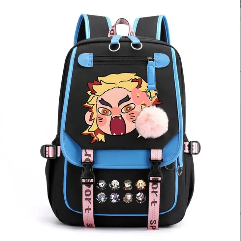 Color: Burgundy, Size: 17 Inches - Demon Slayer Backpack Schoolbag USB Laptop Bag Tokitou Muichirou Kanroji Mitsuri Men Women Rucksack Travel Shoulder Outdoor Bags