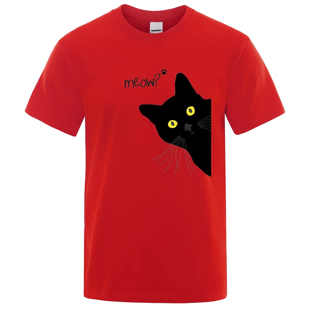 Color: green, Size: XXXL - Meow Black Cat Funny Printing Men T-Shirts Breathable Tee Clothes Summer Streetwear Tops Oversized Loose Cotton Short Sleeve