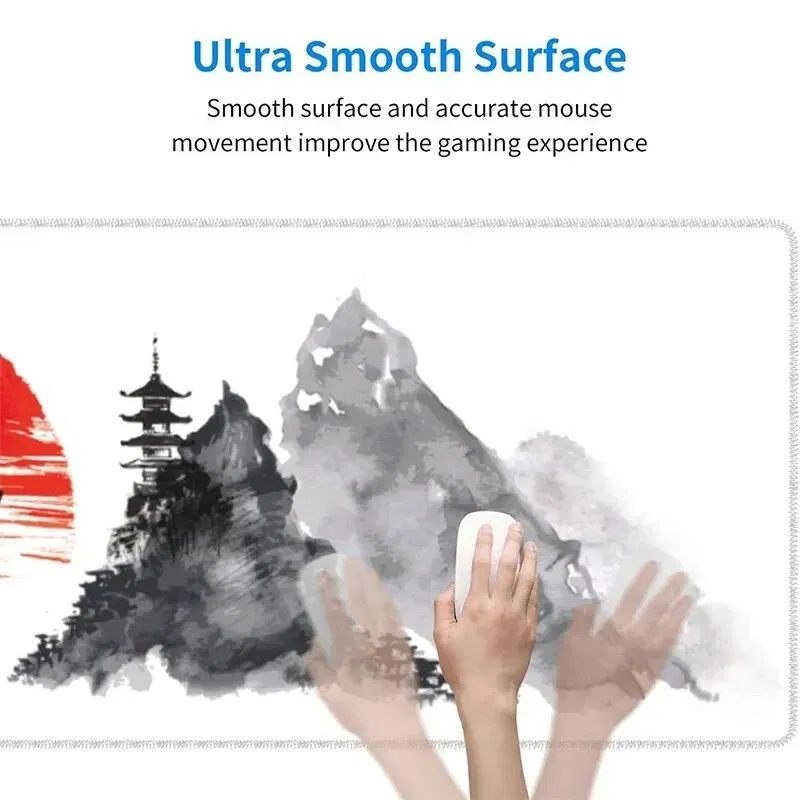 Size: XXL - Japanese Samurai Tree Sun Mouse Pad Gaming XL New Computer Home Mousepad XXL Desk Mats Natural Rubber Office Anti Slip