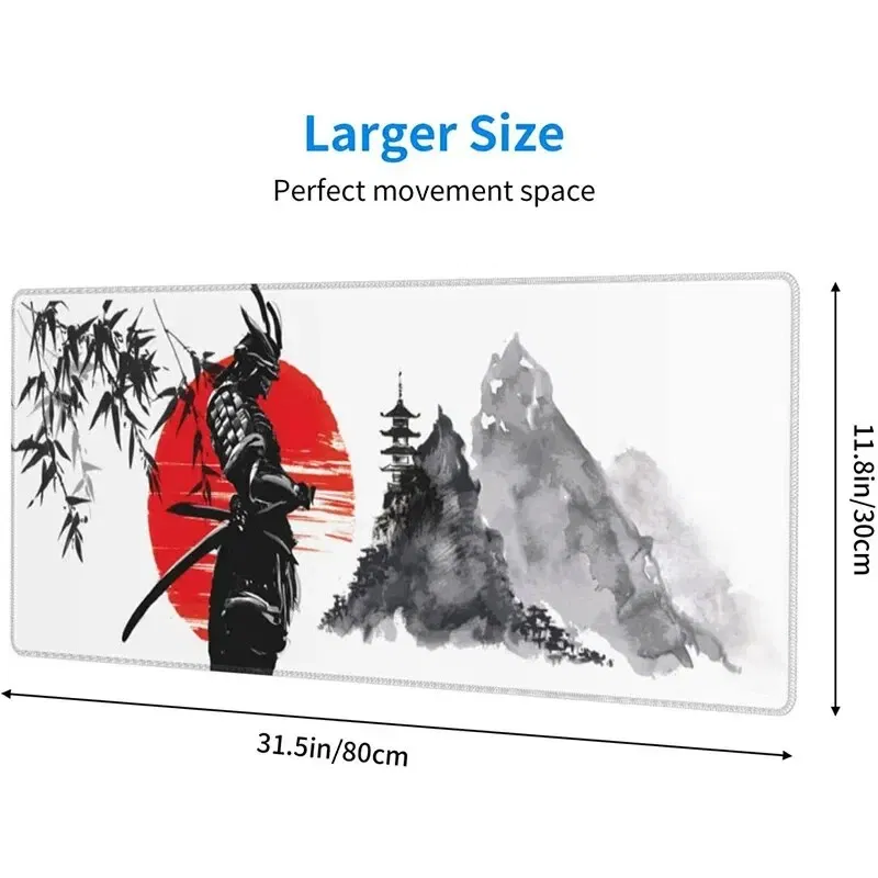 Size: XXL - Japanese Samurai Tree Sun Mouse Pad Gaming XL New Computer Home Mousepad XXL Desk Mats Natural Rubber Office Anti Slip