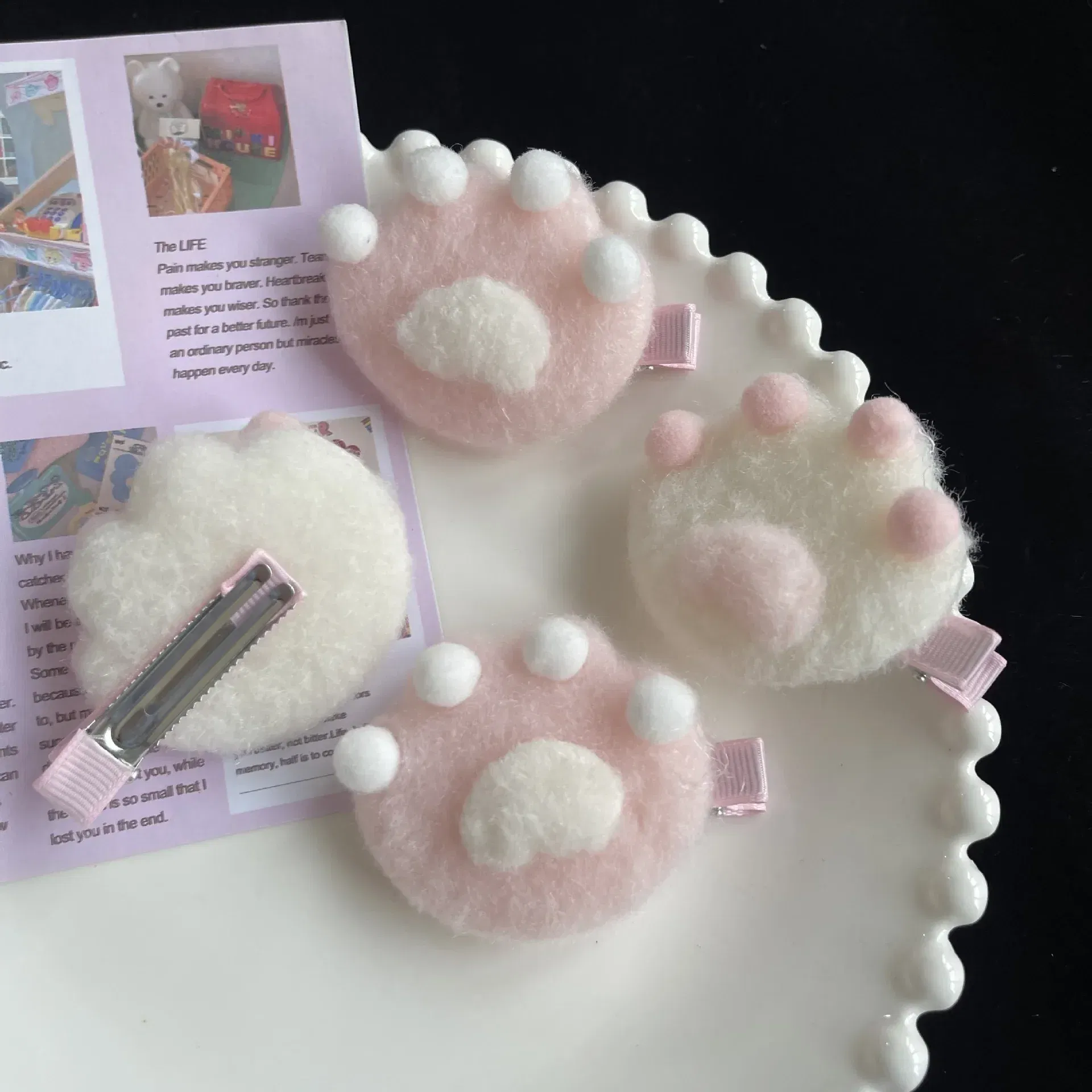 Color: Lavender - 1Pair Cat Claw Hairpins Cute Plush Cat Paw Hair Clips Women Girls Cartoon Mini Small Grip Clip Cosplay Headwear Hair Accessories