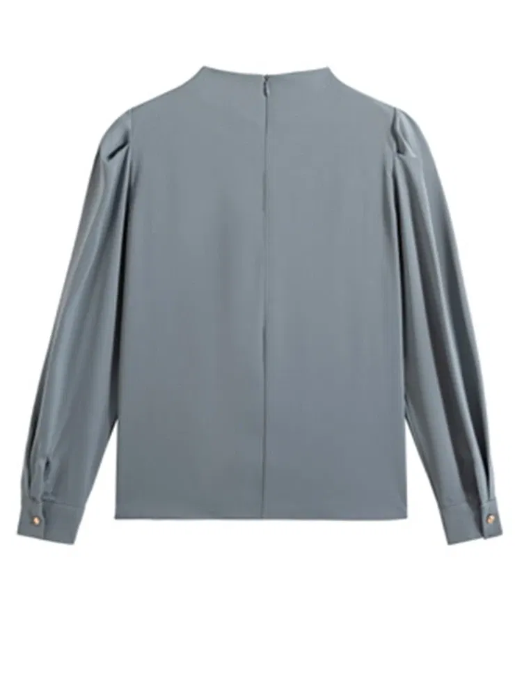Color: Pink, Size: S, Ships From: CHINA - Spring Autumn Elegant Office Women Shirt Mujer Chic Satin Formal Lantern Sleeve Blouse Tops Loose Pullover Jumper Street Clothes