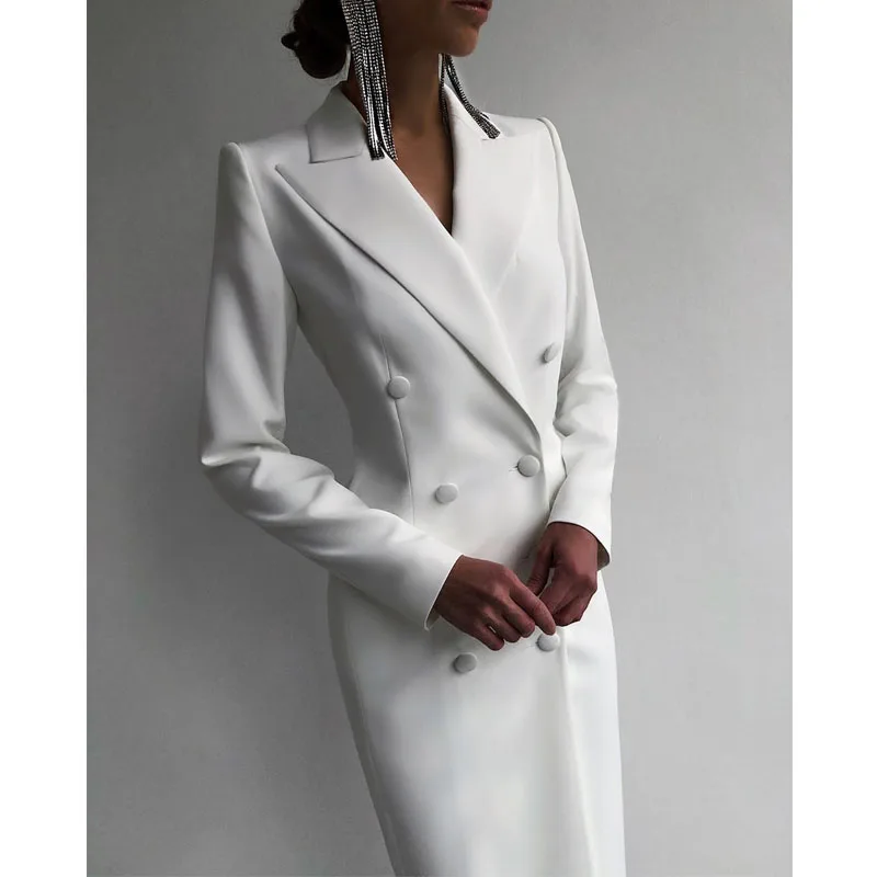 Color: Mint, Size: L - Women's Suit Long Blazer Double Breasted Jacket White Tuxedo Party Point Lapel Clothes спор?‚ивн?‹й кос?‚юм ?¶?µнск