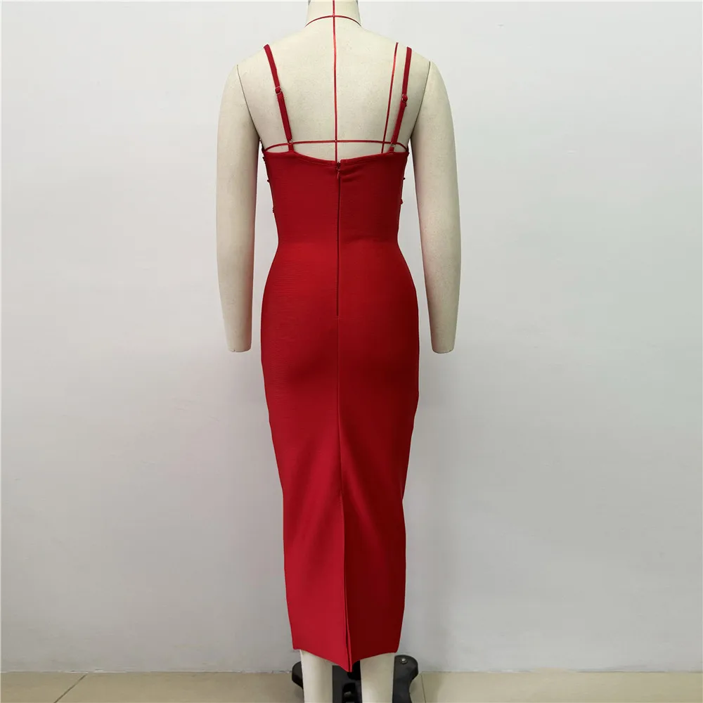 Color: black, Size: L - Women Sexy Beading Spaghetti Strap Bandage Dress Bodycon Clothes Club Party Celebrity Elegant Dresses