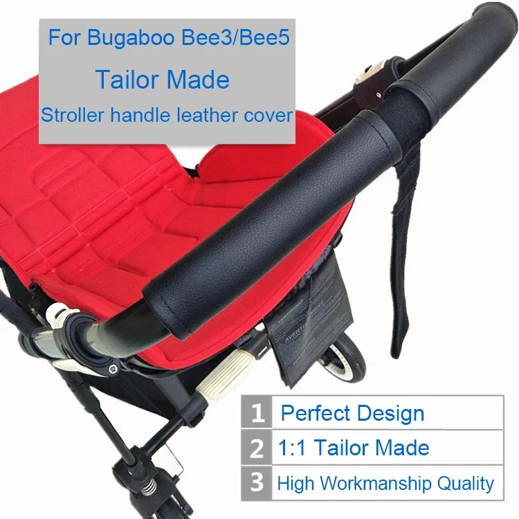Color: black - 1:1 Baby Stroller Handle Leather Protective Case Cover for Bugaboo Bee5 Bee3 Bee 5 3 6