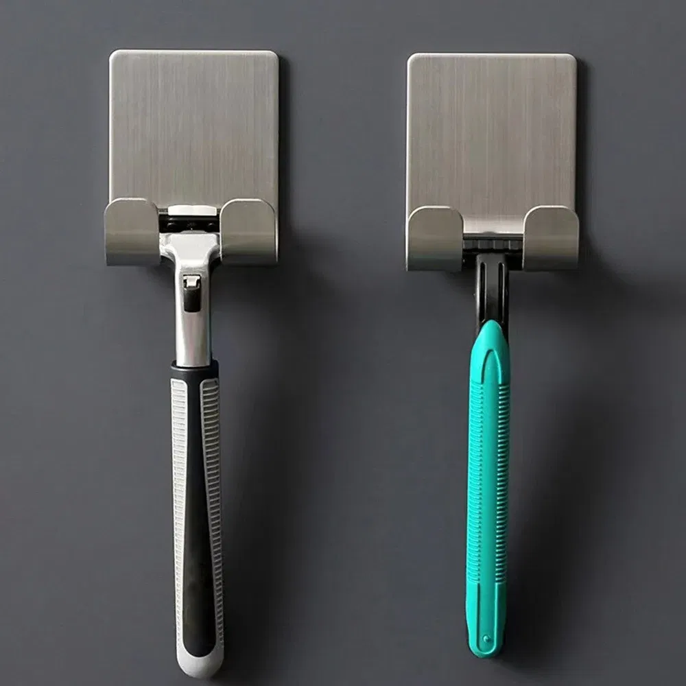 Color: Silver - Punch-free Razor Holder, Storage Hook, Space Aluminum Multi-purpose Bathroom Accessories