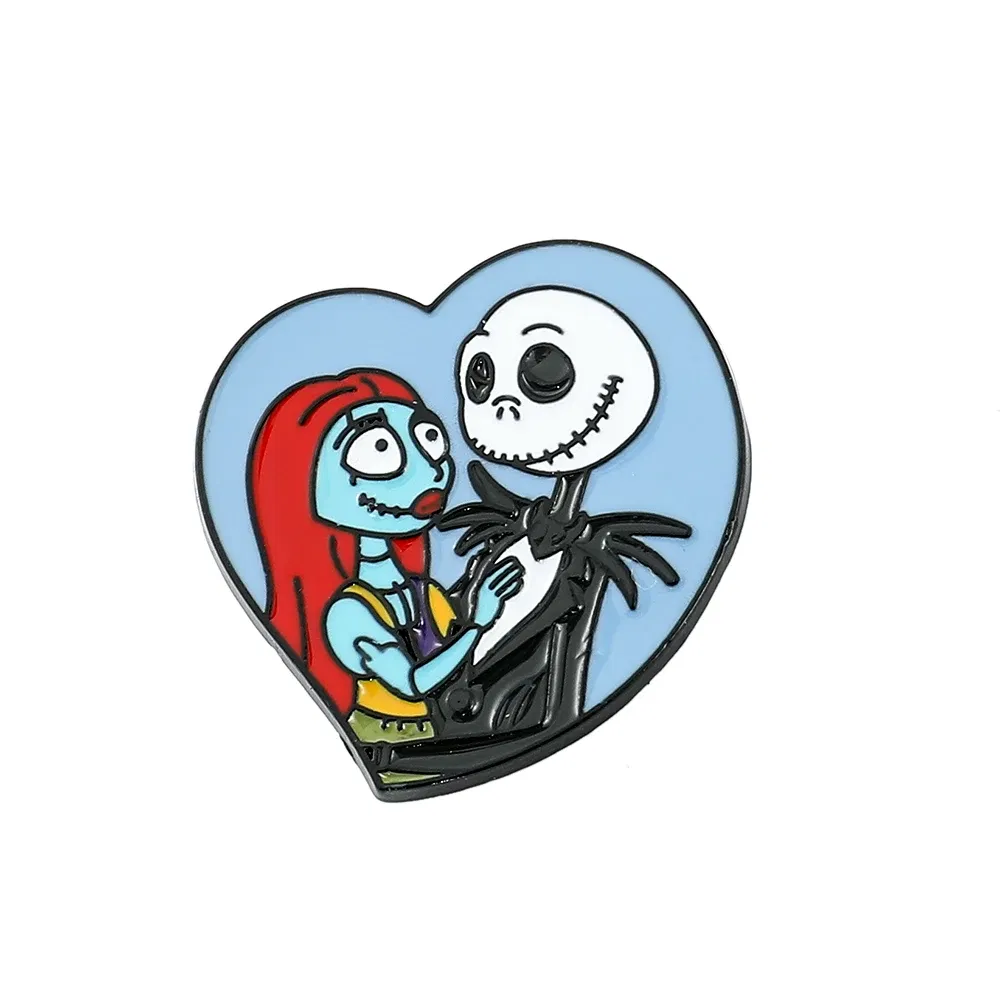 Metal color: Gold-color, Ships From: CHINA - Disney The Nightmare Before Christmas Enamel Pin Cartoon Figure Sally Jack Skellington Metal Badge Brooch Kawaii Accessories