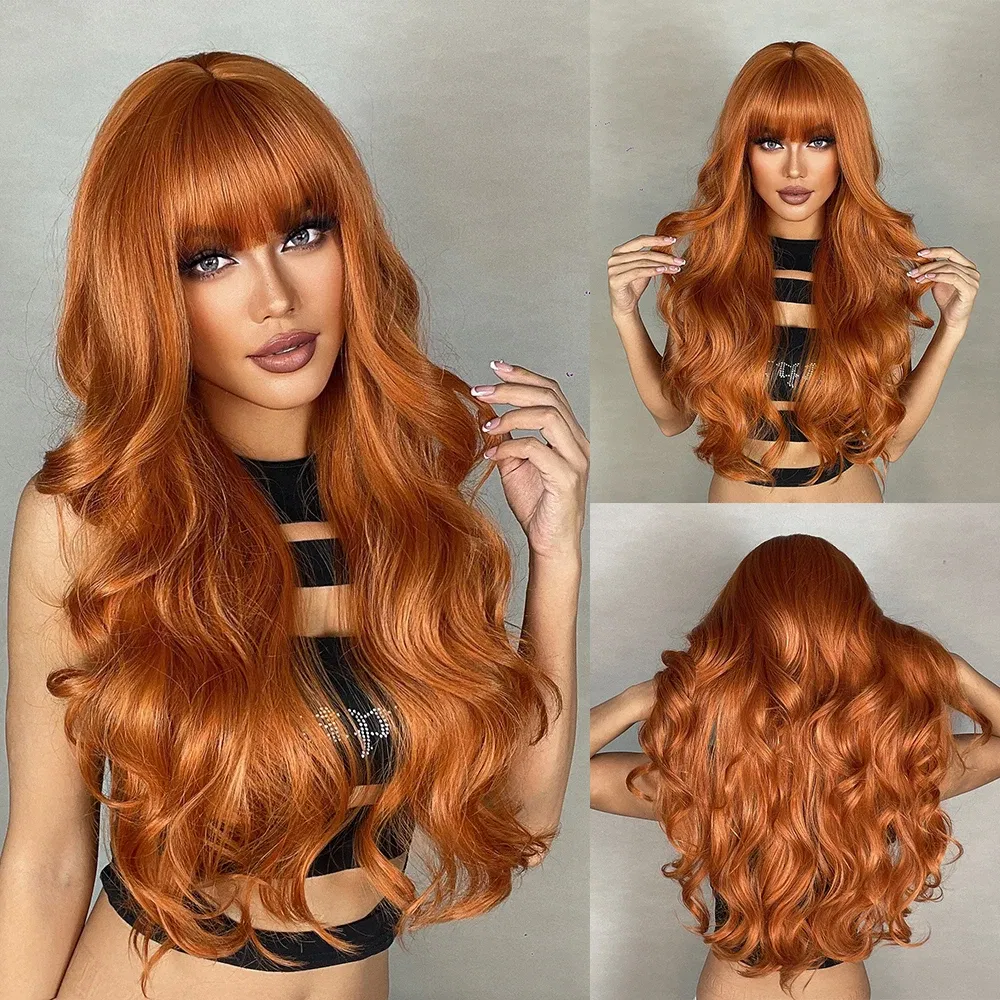 Color: T1B/Green - Blonde synthetic wig with straight bangs Ladies Cosplay wig High temperature silk wig set with big waves and long curly hair