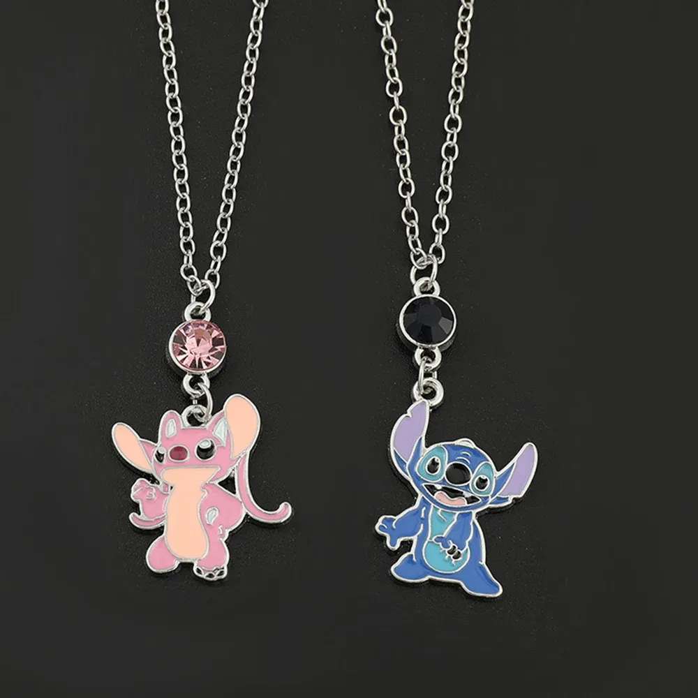 Color: Black, Ships From: CHINA - Disney Cartoon Lilo & Stitch Pendant Necklace Kawaii Stitch Angel Crystal Necklace for Women Charm Jewelry Accessories Toy Gift