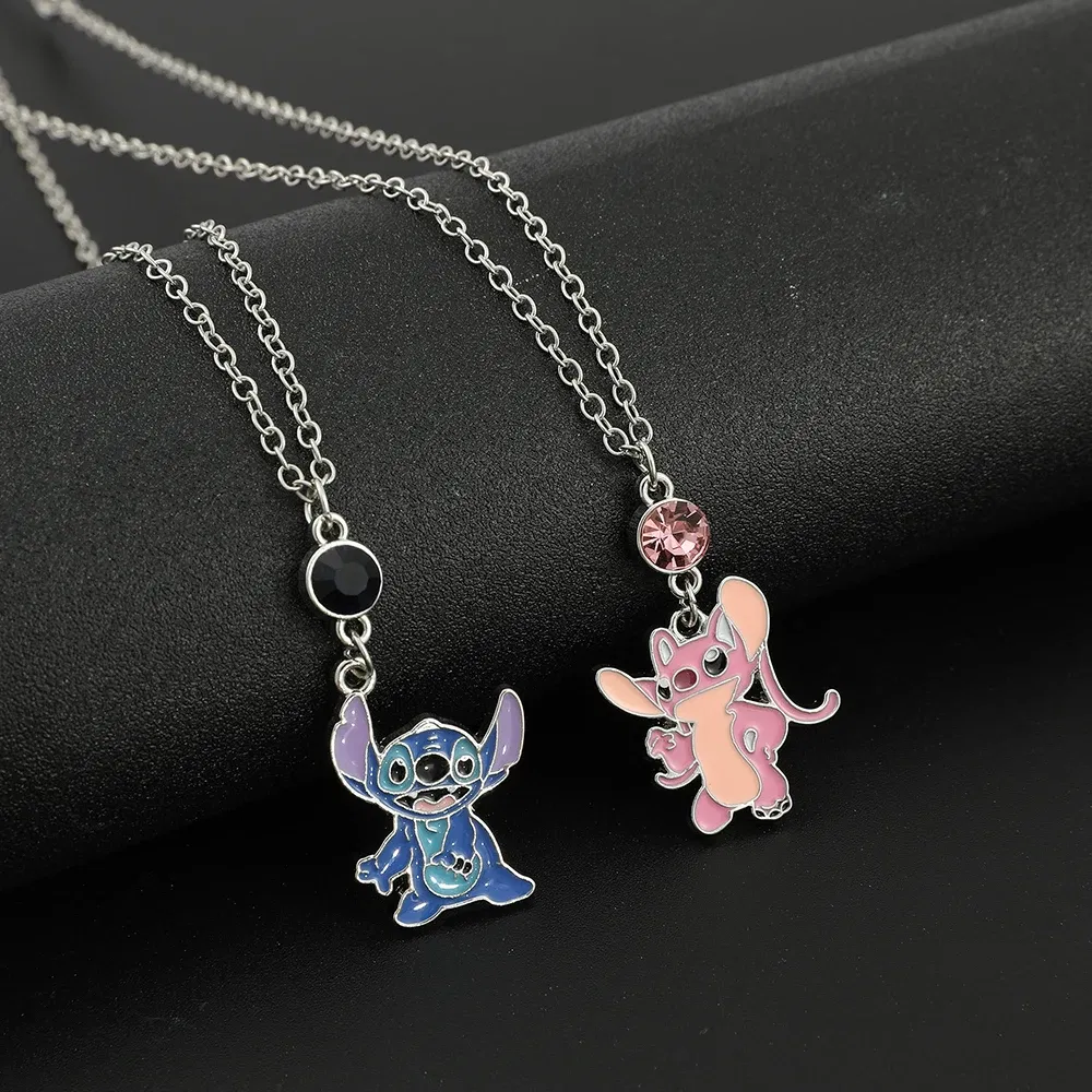 Color: Black, Ships From: CHINA - Disney Cartoon Lilo & Stitch Pendant Necklace Kawaii Stitch Angel Crystal Necklace for Women Charm Jewelry Accessories Toy Gift