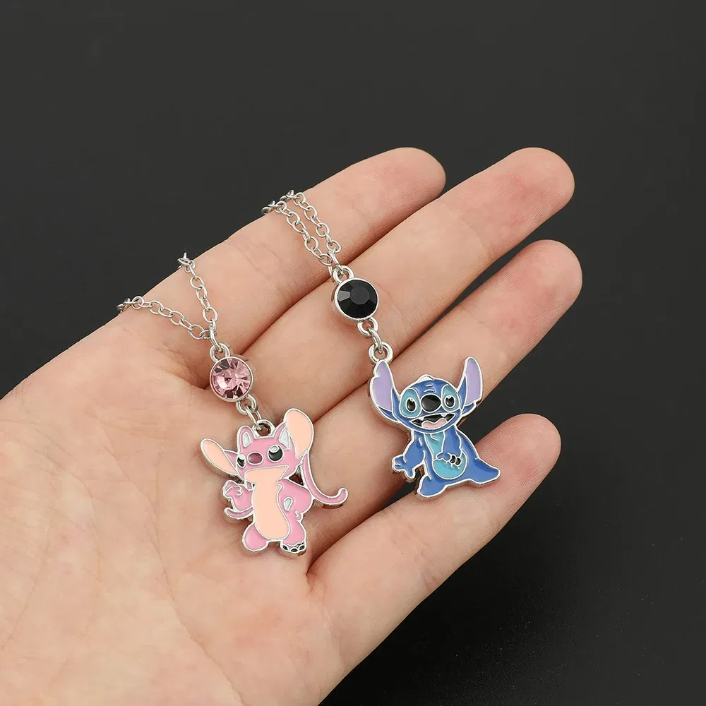 Color: Black, Ships From: CHINA - Disney Cartoon Lilo & Stitch Pendant Necklace Kawaii Stitch Angel Crystal Necklace for Women Charm Jewelry Accessories Toy Gift