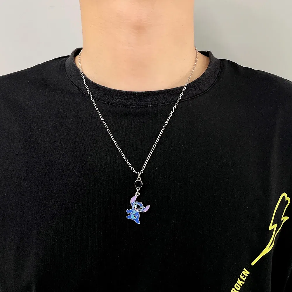 Color: Black, Ships From: CHINA - Disney Cartoon Lilo & Stitch Pendant Necklace Kawaii Stitch Angel Crystal Necklace for Women Charm Jewelry Accessories Toy Gift
