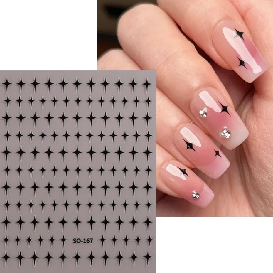 Color: Beige - Sliver Stars Nails Stickers 3D Bronzing Laser White Cross Starlight Glossychic Y2k Stylish Adhesive Manicure Decorations SO-167