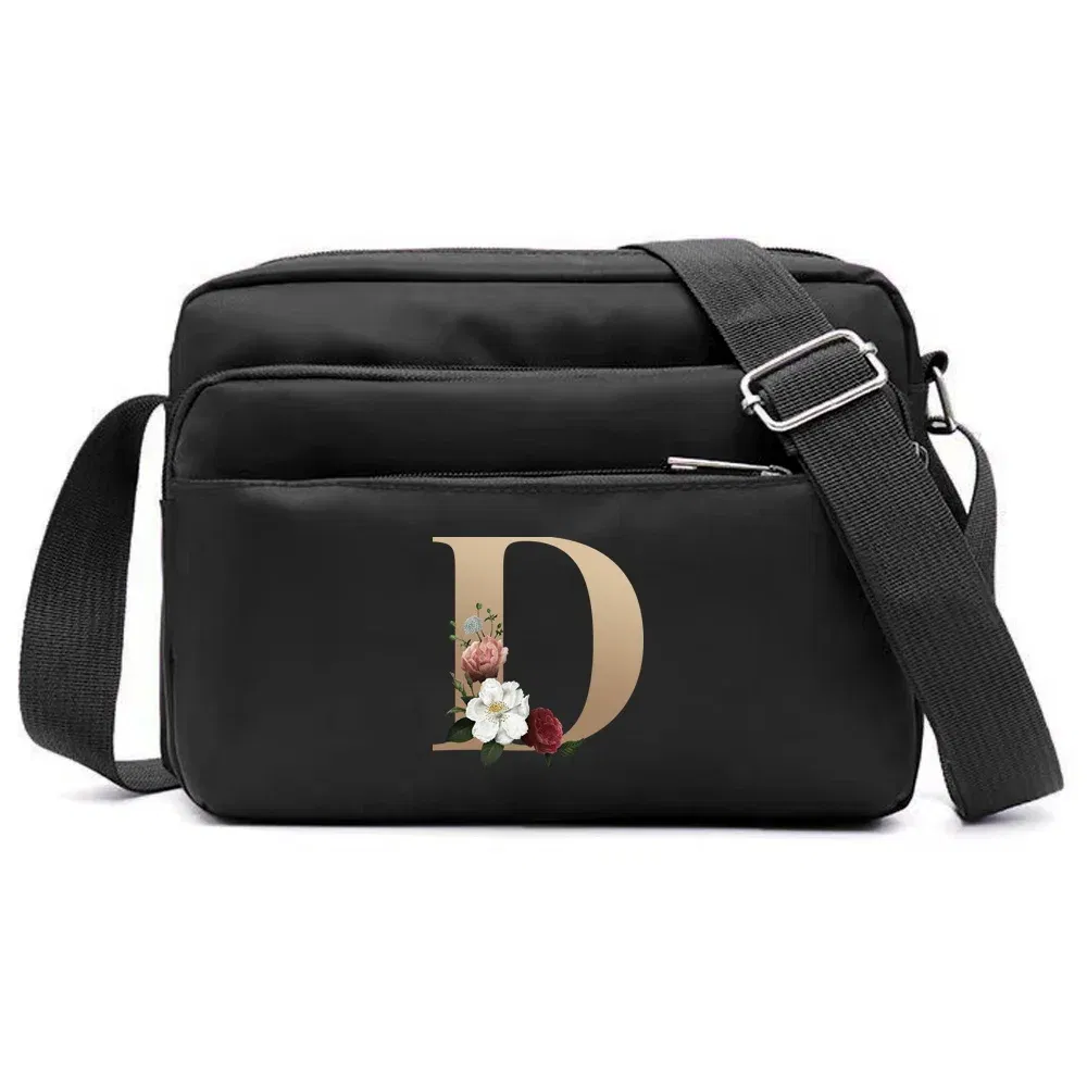 Color: Brown - New Fashion Multi-layer Travel Leisure Simple Storage Bag Black Gold Letter Series Printing Pattern One Shoulder Crossbody Bag