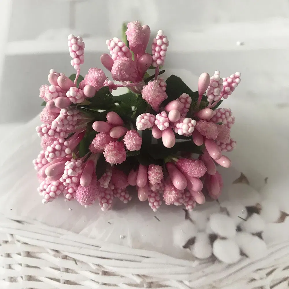 Color: VIOLET/?«?—?…° - 12PCS/lot Artificial Flower Small Berries Stamen Wire Stem/marriage Leaves DIY Wreath Wedding Scrapbooking Box Decoration Craft