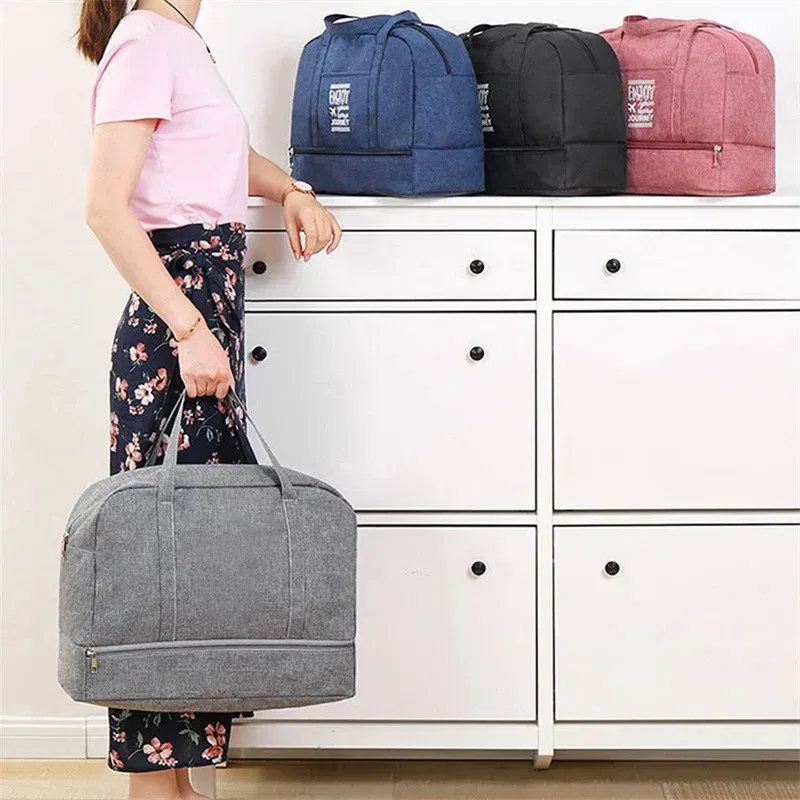 Color: Gold - Double-Layer Waterproof Travel Bag for Gym & Swimming -Portable Handheld Dry/Wet Separation Cosmetic Toiletry Storage Unisex Bag