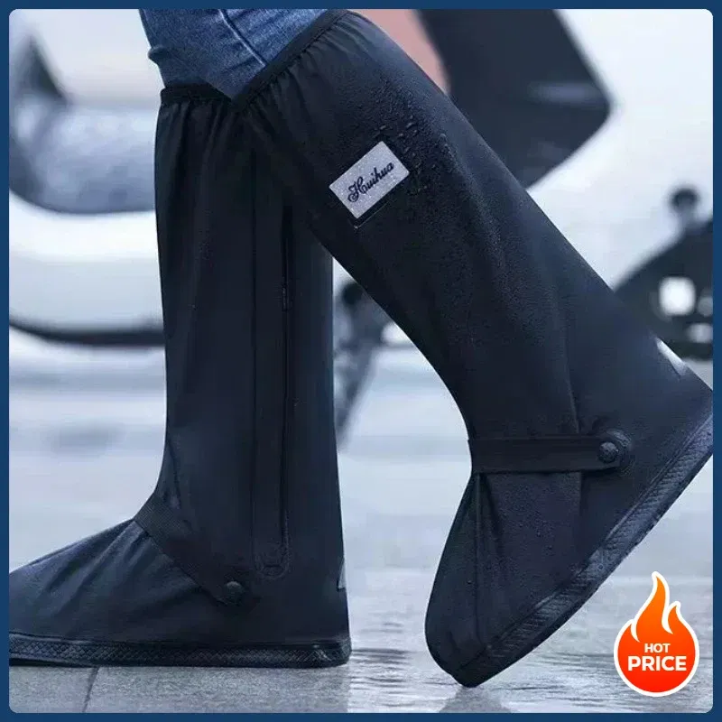 Color: black, Size: XL - Recycling rain boot cover anti-slip boot cover Unisex bicycle shoes rain and snow day protective cover