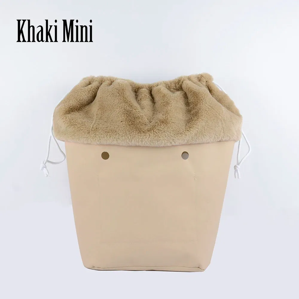 Color: Light Grey - 2025 Winter O Bag Large Capacity Classic Mini Plush Fur Furry Organizer Top Drawstring Colorful Inner Insert for Obag Winter