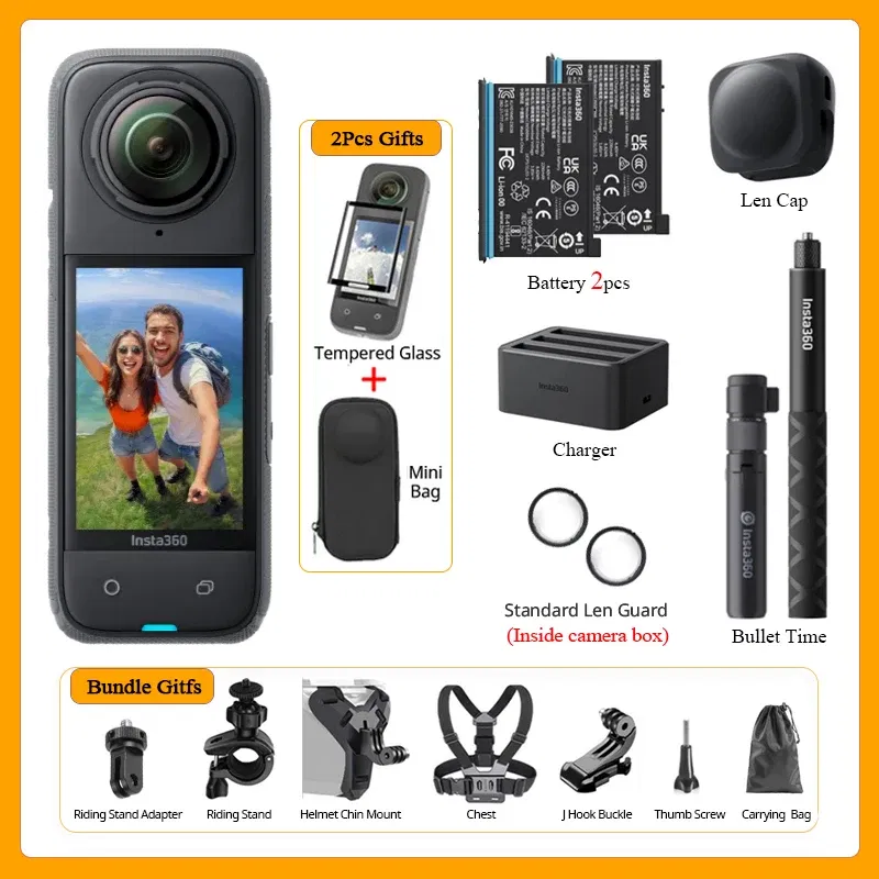 Bundle: Bundle2, Color: black, Ships From: CHINA - Top Insta360 X4 Now arrival 8K Waterproof 360 Action Camera, 4K Wide-Angle Video 2290mAh Battery Insta360 X4 Sport Camera