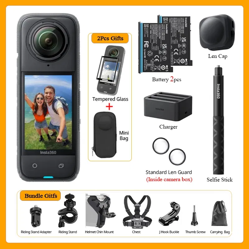 Bundle: Bundle2, Color: black, Ships From: CHINA - Top Insta360 X4 Now arrival 8K Waterproof 360 Action Camera, 4K Wide-Angle Video 2290mAh Battery Insta360 X4 Sport Camera