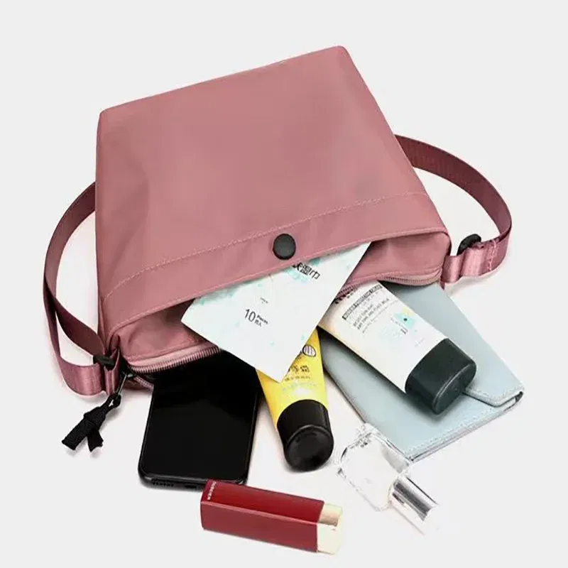 Color: black - Homemade Baby Pink Nylon Fabric Underarm Bag Korean New Inner Lightweight Texture Small Bag Full with Shoulder Handbag