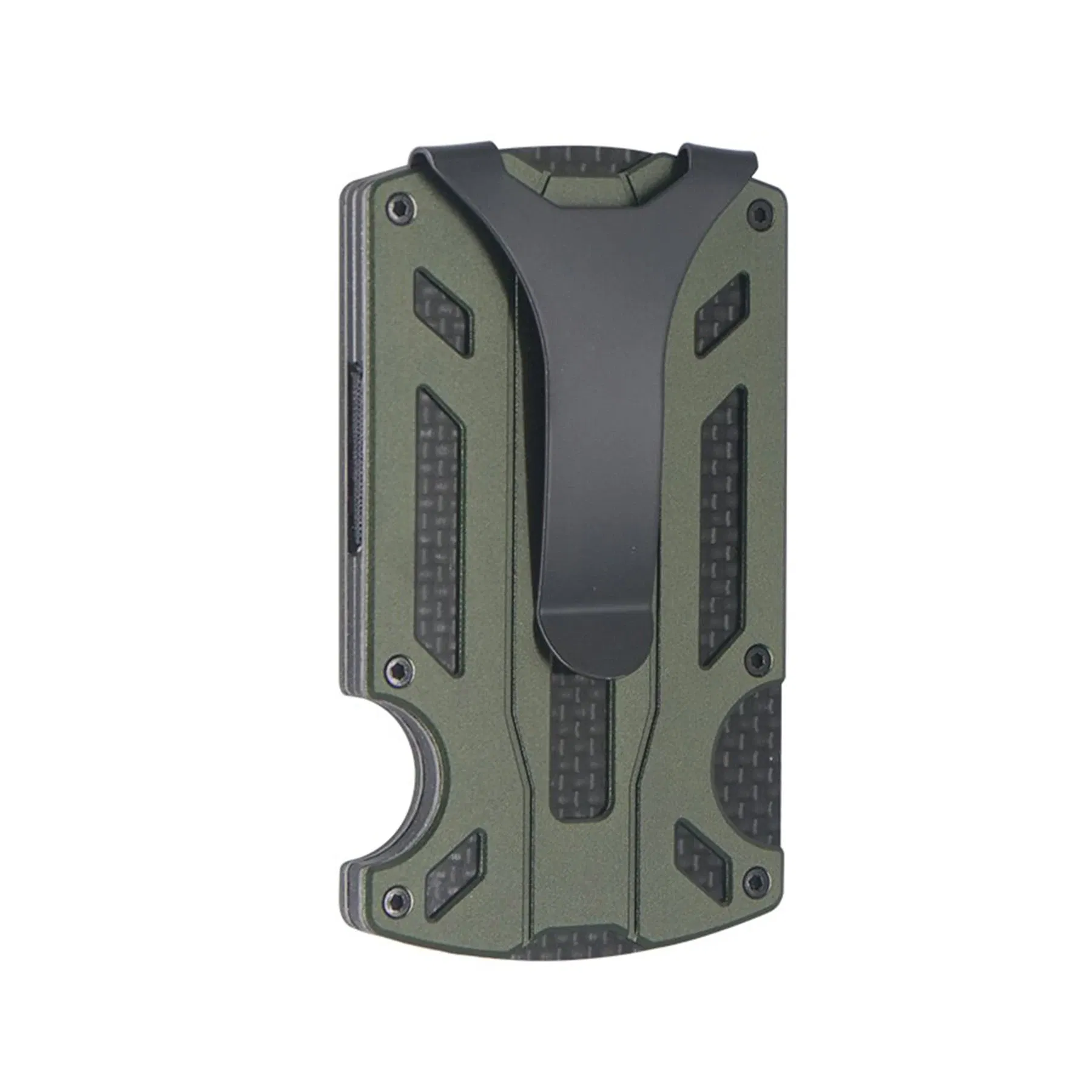 Color: army green - Metal Wallet for Men Minimalist Slim RFID Blocking Front Pocket Tactical Carbon Fiber wallet Card Holder with Money Clip