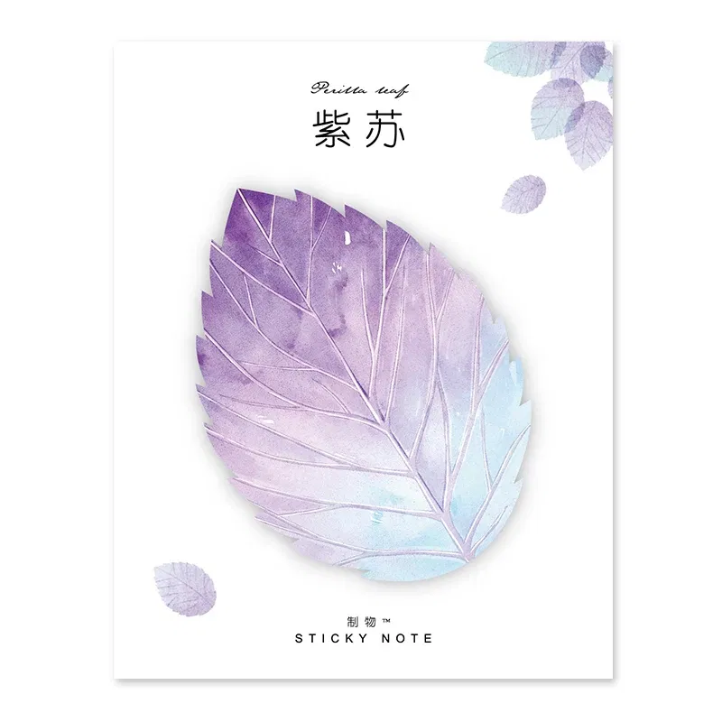Color: Yellow - Various Leaves Collection Self-Adhesive N Times Memo Pad Sticky Notes Bookmark Stationery Office School supplies