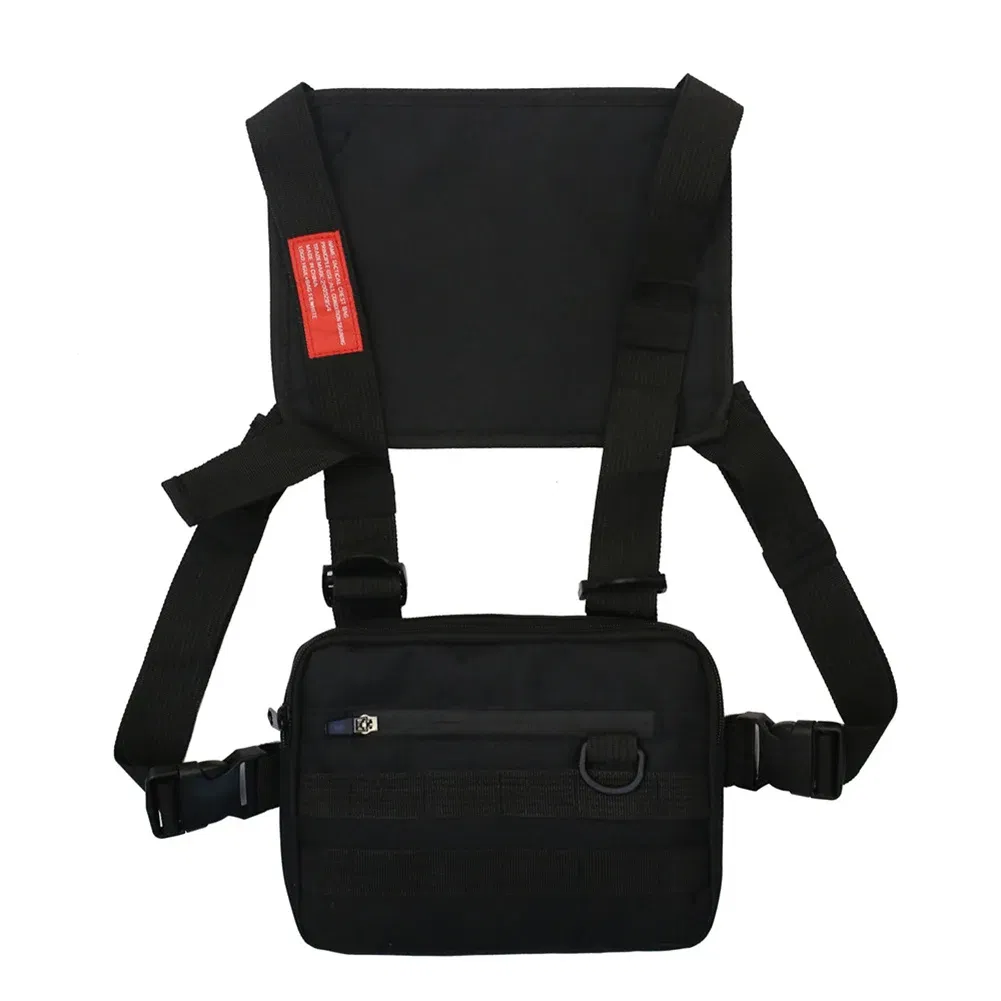 Color: black - Multi-function Chest Bags Men Women Oxford Cloth Vest Hip-Hop Street Belt Pouch