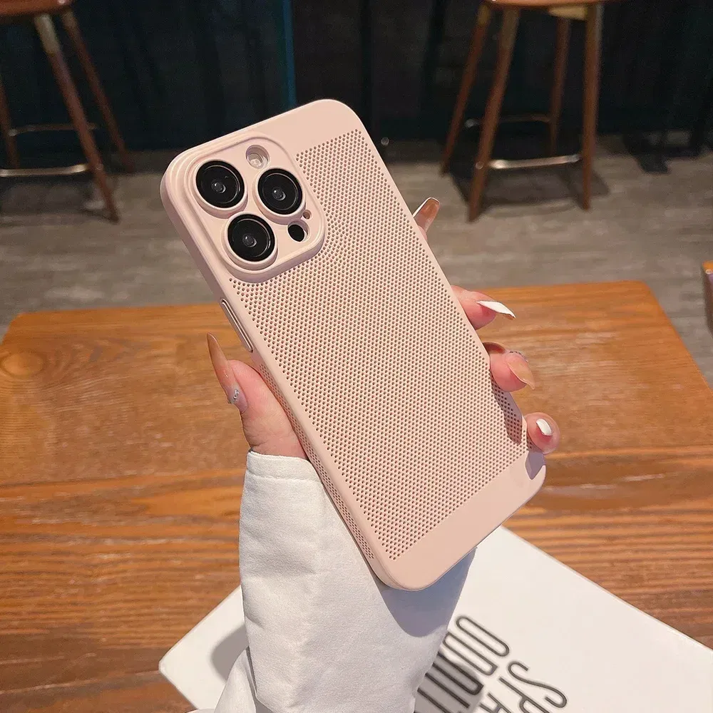 Color: Beige, Compatible-Phone Models: For iPhone 13 Pro Max, Ships From: CHINA - Breathable Heat Dissipation Cooling Case For iPhone 16 Pro Max 15 14 13 12 11 PC Hard Back Cover