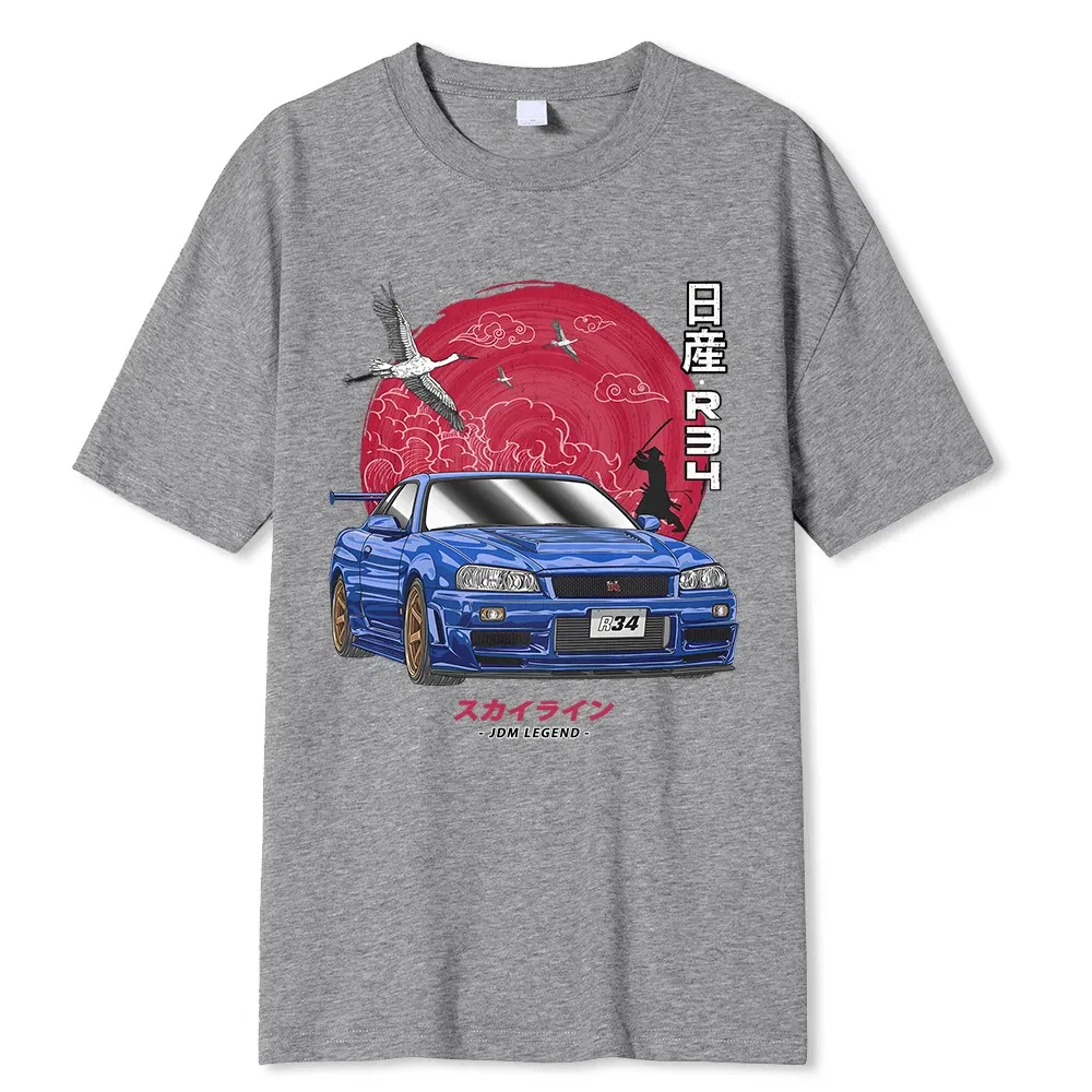 Color: GRAY, Size: XXXL - Cotton Initial D T Shirt Men Women Harajuku Aesthetic Oversize T-Shirt Funny JDM LEGEND Car Tshirt Nissan Skyline R34 Tee Shirt