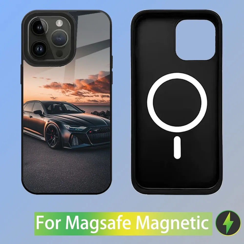 Color: Gold, Material: PP - R-S 6 7 sport car Phone Case For iPhone 16,15,14,13,12,11,Plus,Pro,Max Mini A-AudiS-S Magsafe Magnetic Wireless Charging