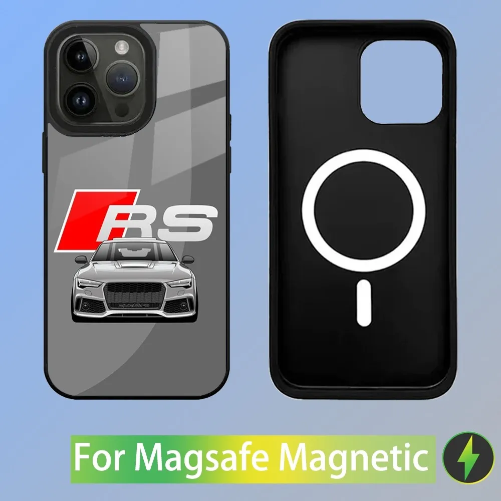 Color: Gold, Material: PP - R-S 6 7 sport car Phone Case For iPhone 16,15,14,13,12,11,Plus,Pro,Max Mini A-AudiS-S Magsafe Magnetic Wireless Charging