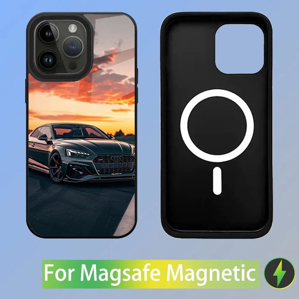 Color: Gold, Material: PP - R-S 6 7 sport car Phone Case For iPhone 16,15,14,13,12,11,Plus,Pro,Max Mini A-AudiS-S Magsafe Magnetic Wireless Charging