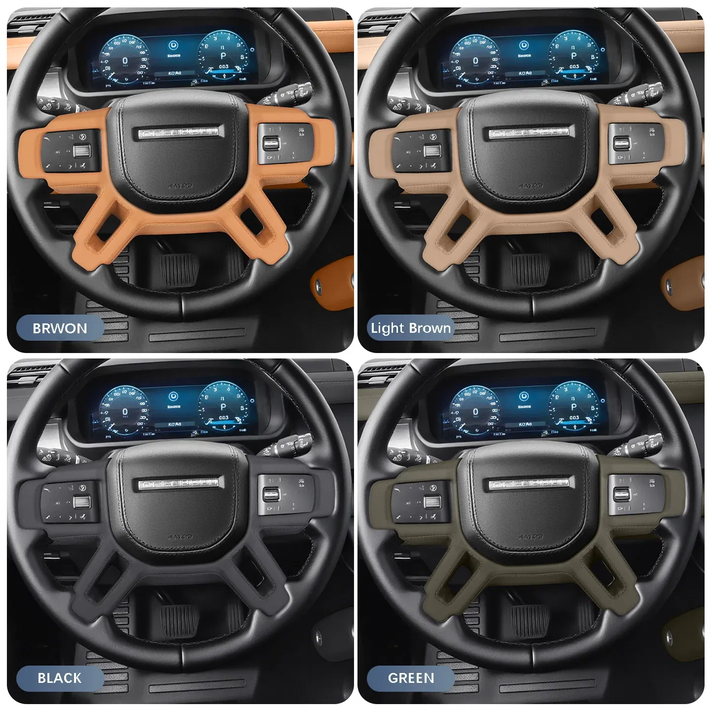 Color Name: Gold - Car Color Interior Leather Steering Wheel Cover for Land Rover Defender 110/130/90 2020 2021 2022 2023 2024 2025