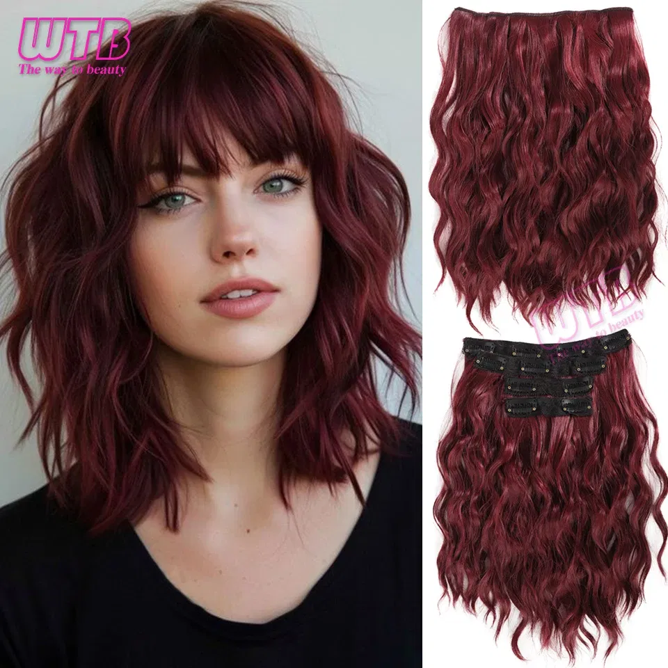 Color: P1B/27 - Synthetic Heat Resistant Hair Extensions Multi Color Clip-in Body Wave 12inch 4 PCS Double Weft for Women Girl Daily Party Use