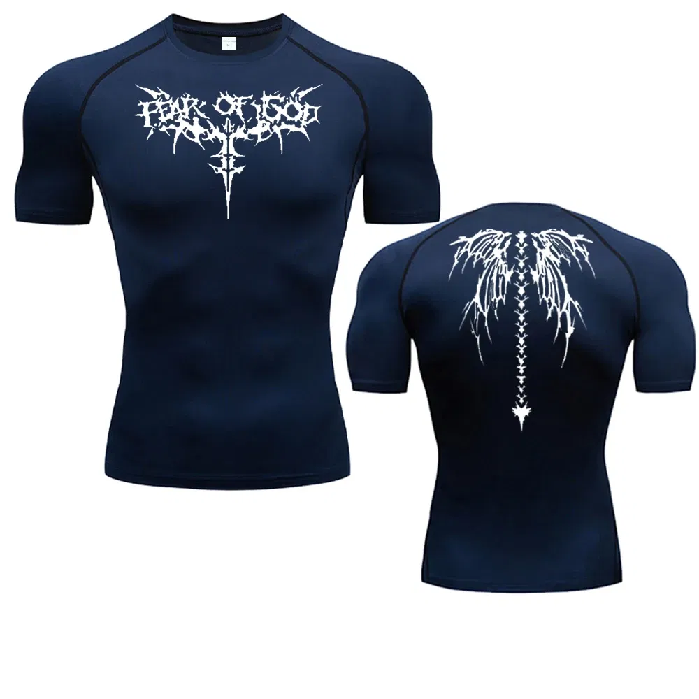 Color: WHITE, Size: XXL - Men's Compression Shirt Anime Print Gym Sport Quick Dry Gym TShirts Fitness Athletic Undershirts Elasticity Tops Tee Summer Male