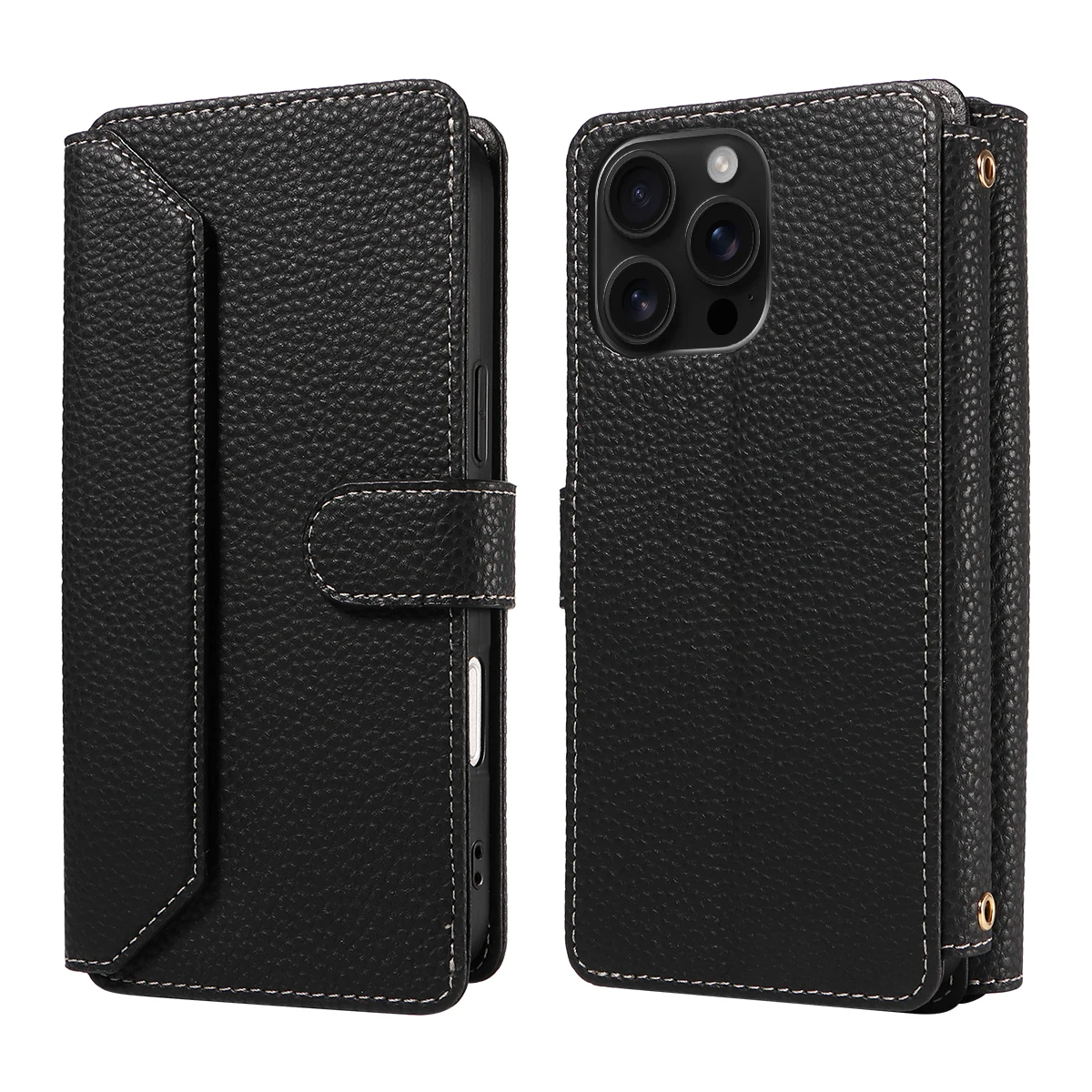 Color: black, Bundle: Case & Strap, Material: Artificial Leather, Compatibility by Model: Galaxy S23 FE - Crossbody Leather Phone Case for Samsung Galaxy S25Edge S25Ultra S24FE S24Ultra S23Ultra Multi-Card Slot Anti-Drop Wallet Case