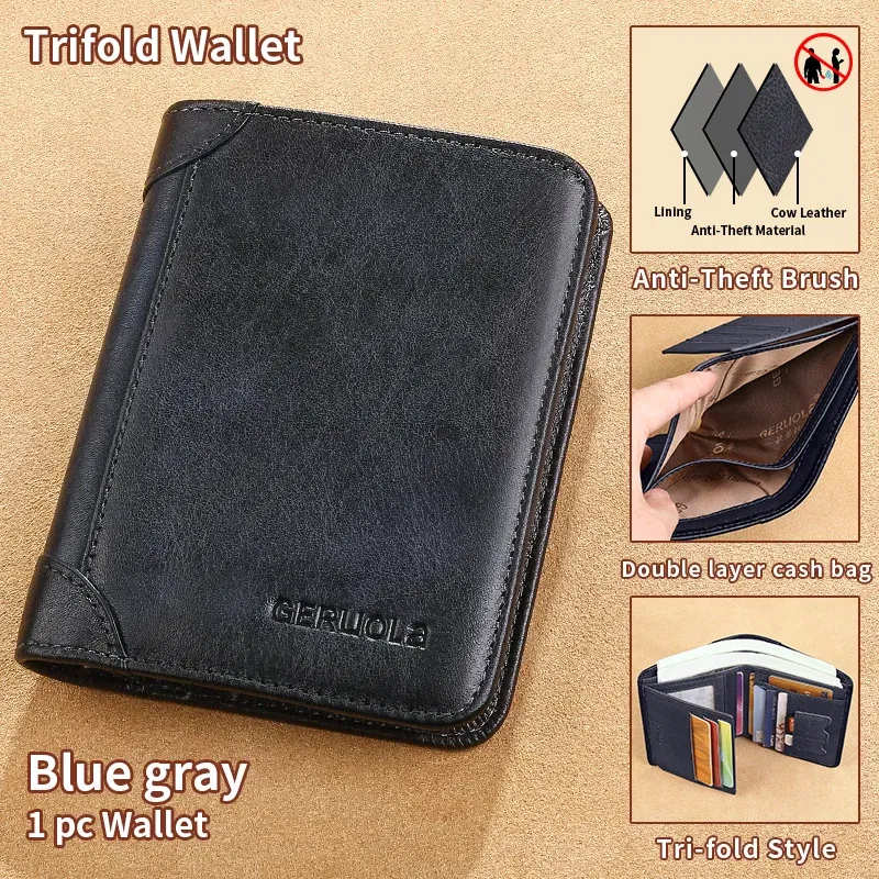 Color: GRAY - GERUOLA Slim RFID Shielded Genuine Leather Wallet for Men-Multifunctional ID & Credit Card Holder Dark Brown with Embellishments