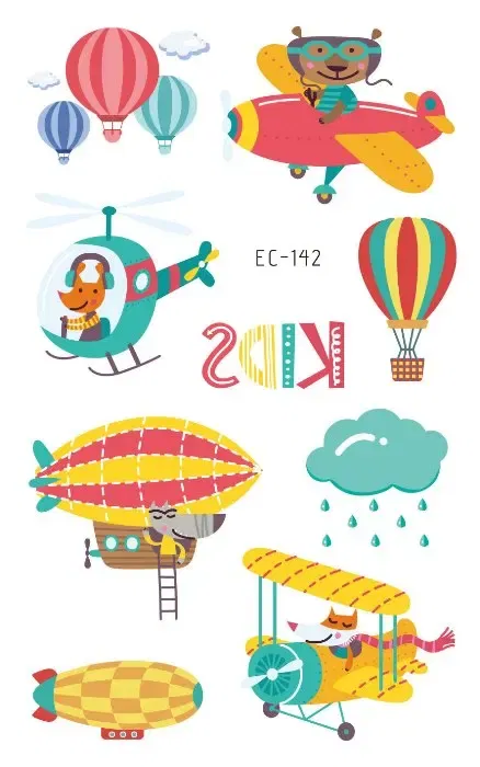 Color: Light Grey - 1Sheets Vehicle Temporary Tattoo Small Cars Helicopter Train Steamship Hot Air Balloon Kid Waterproof Fake Tattoo Sticker