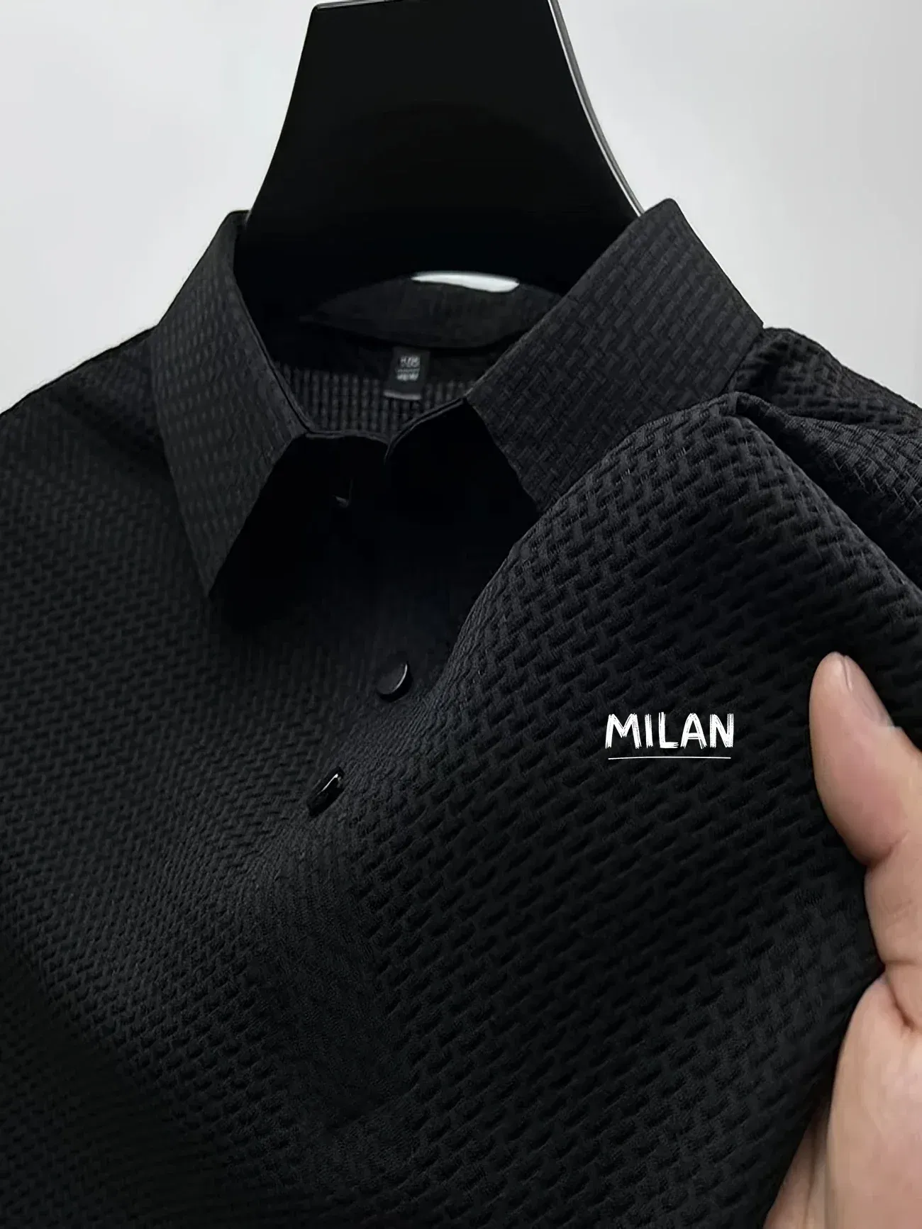 Color: SKY BLUE, Size: M - Classic men's casual POLO shirt soft and breathable MILAN pattern quick-drying top T-shirt