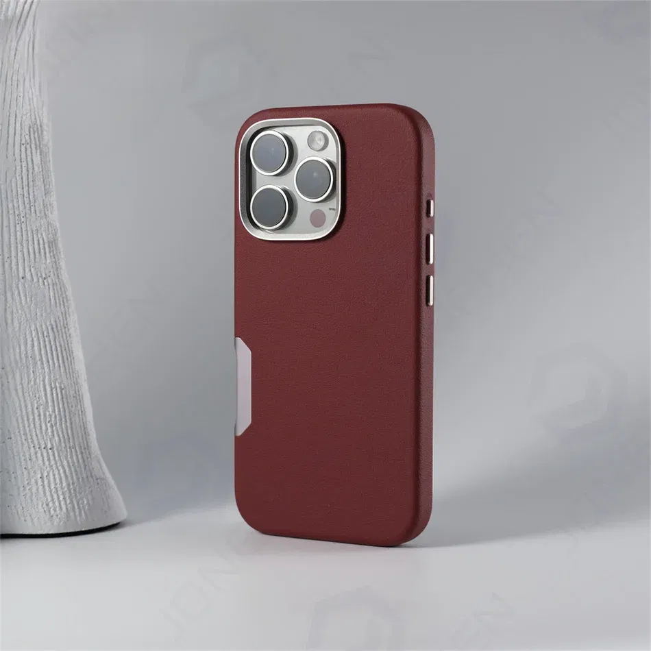 Color: Ivory, Material: Genuine Leather - Aluminium Camera Button For iPhone 16 Pro Max Case Solid Leather Alloy Len Magnetic Wireless Charge Shockproof Cover For Magsafe